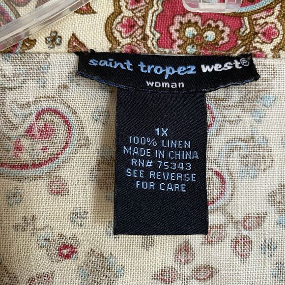 St Tropez Linen Jacket 1X Floral Multicolor Trucker Cropped Lightweight - Picture 3 of 7